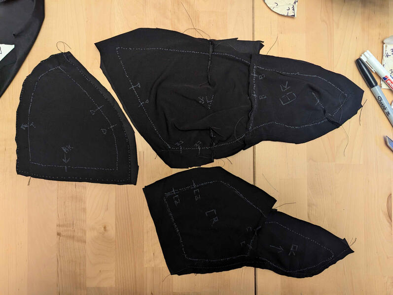 Cut and sewn pieces (side) : I did mistakenly sew the wrong side of the top part of the head, I&#39;ll have to seam rip and resew it correctly.