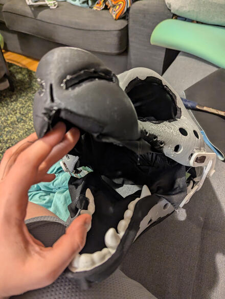 The mouth and teeth Glued in and the eyes were cut and some of the fabric brought forward and glues to around the edge of the eyes