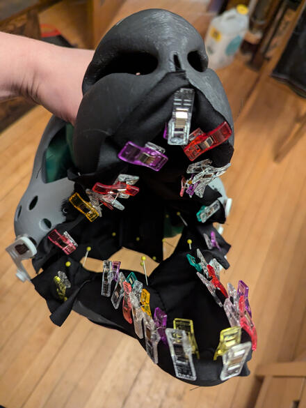 lining is clipped and pinned to test the sewing.